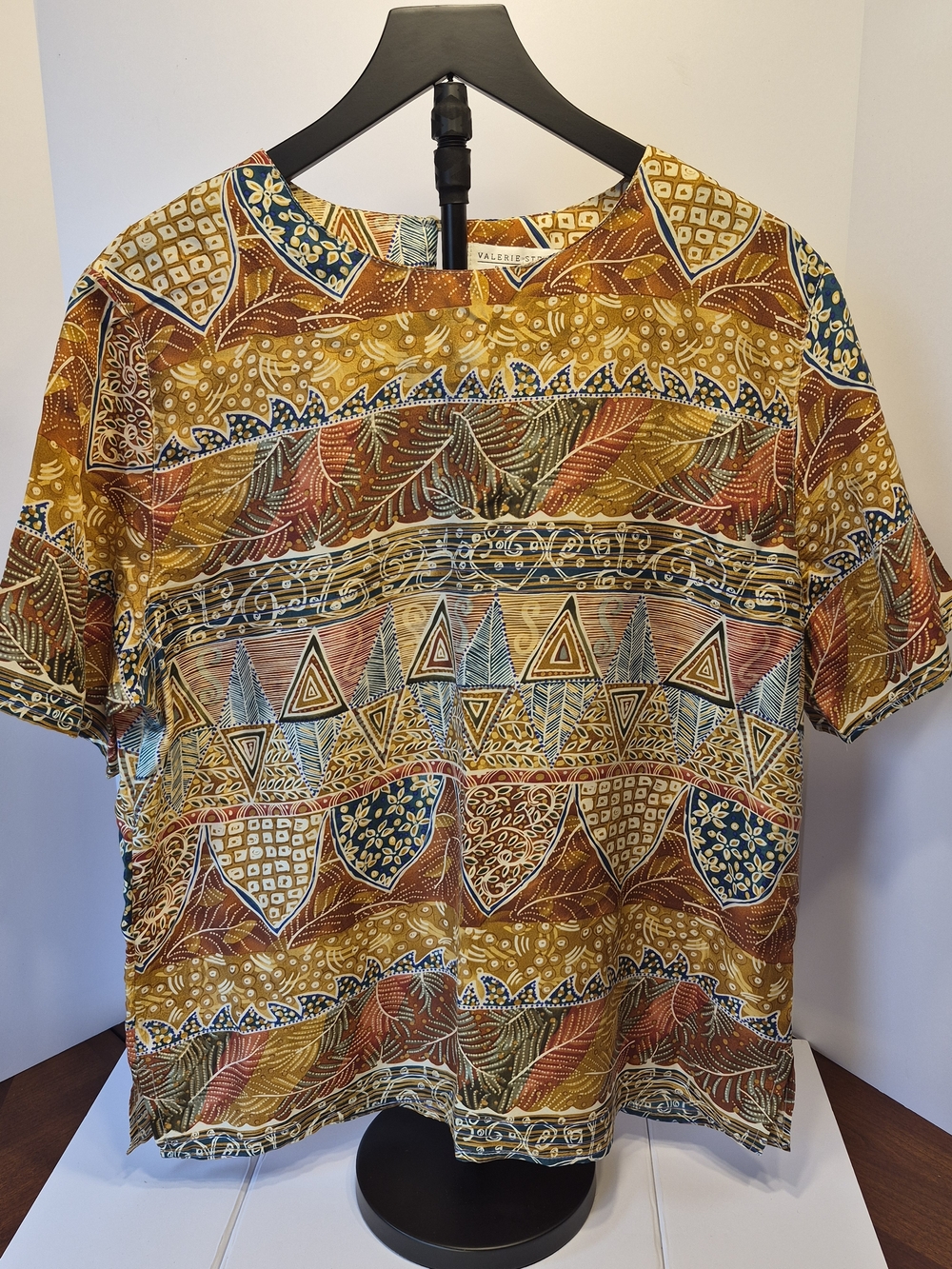 Valerie Stevens Pure Silk Multi-Pattern Boho Short Sleeve Blouse